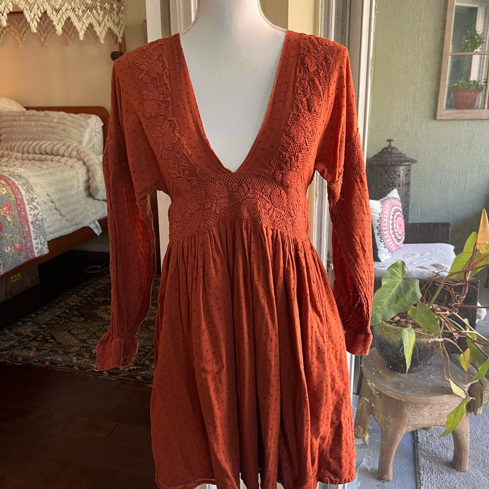 Elegant Rust Lace Dress